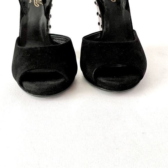 GUCCI | Black Suede Peep Toe Slingback Lucite Studded Wedge Heels Vintage 38.5 - Picture 6 of 13